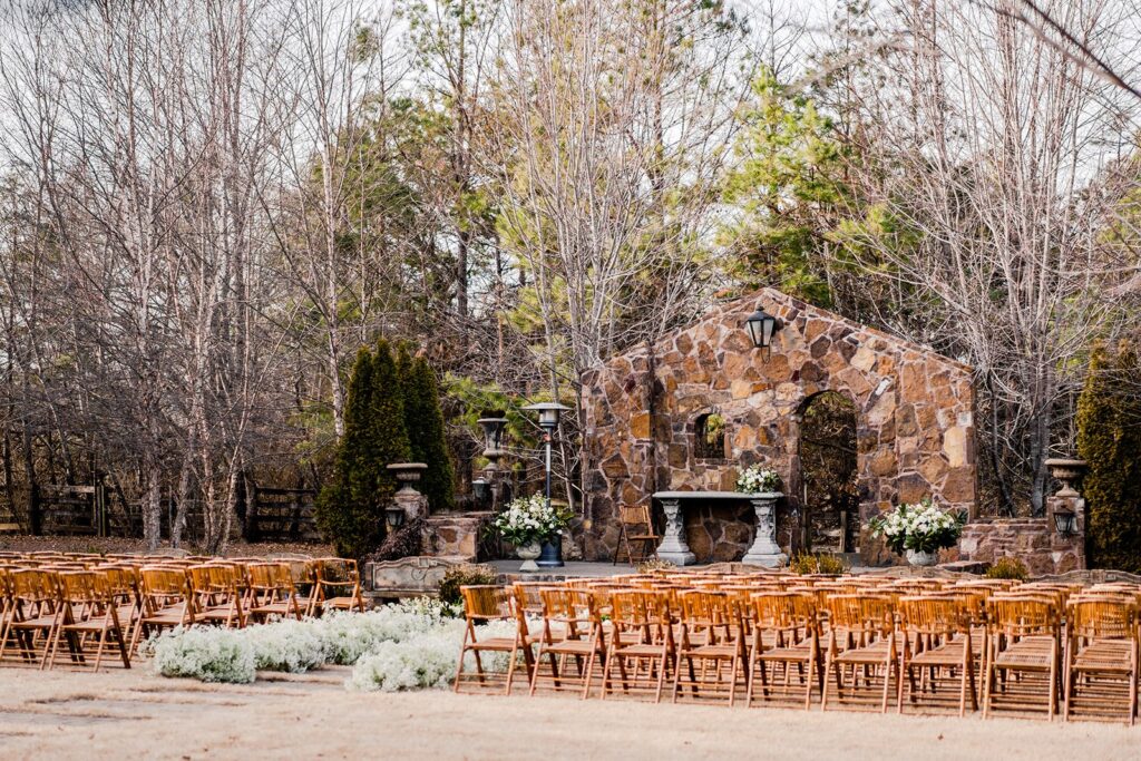 outdoor ceremony stone chapel space at MattLane Farm in Arkansas