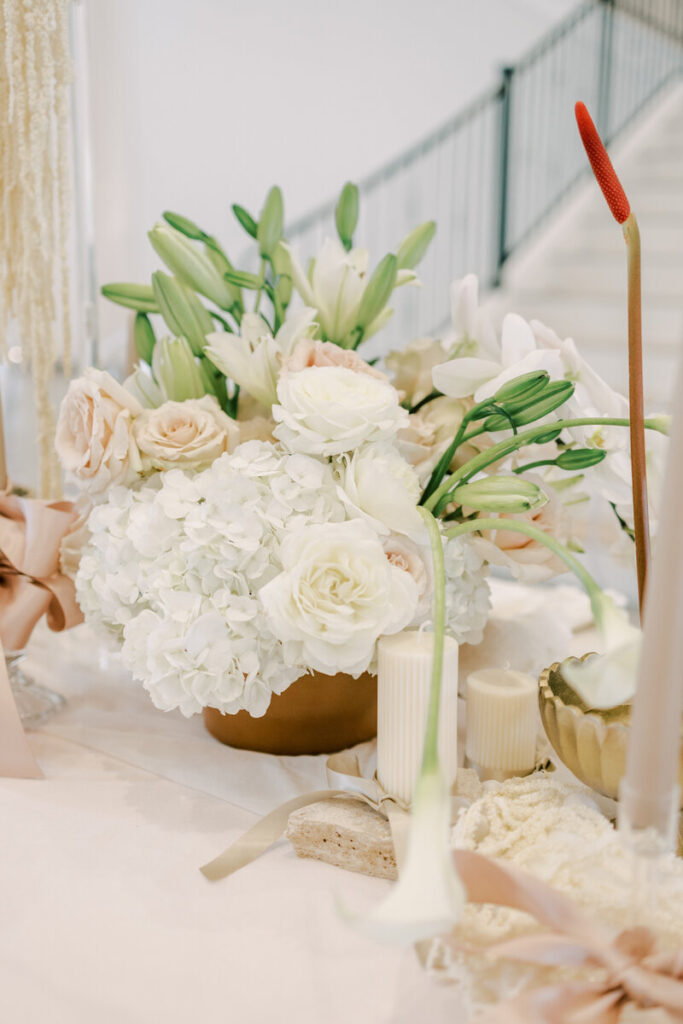 Floral centerpiece at Arkansas wedding reception