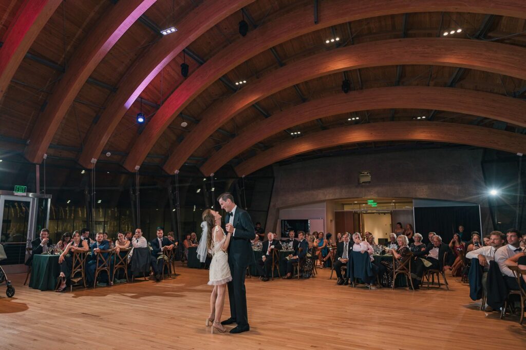 Newlyweds dance at Crystal Bridges wedding reception