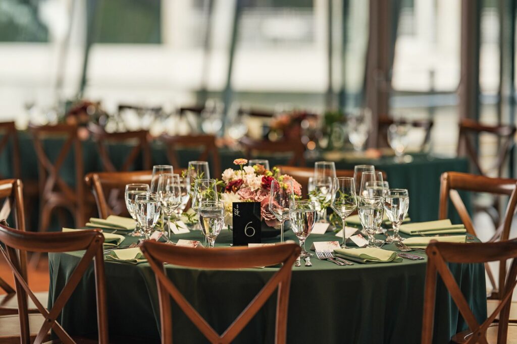 Wedding table with floral centerpiece at Crystal Bridges